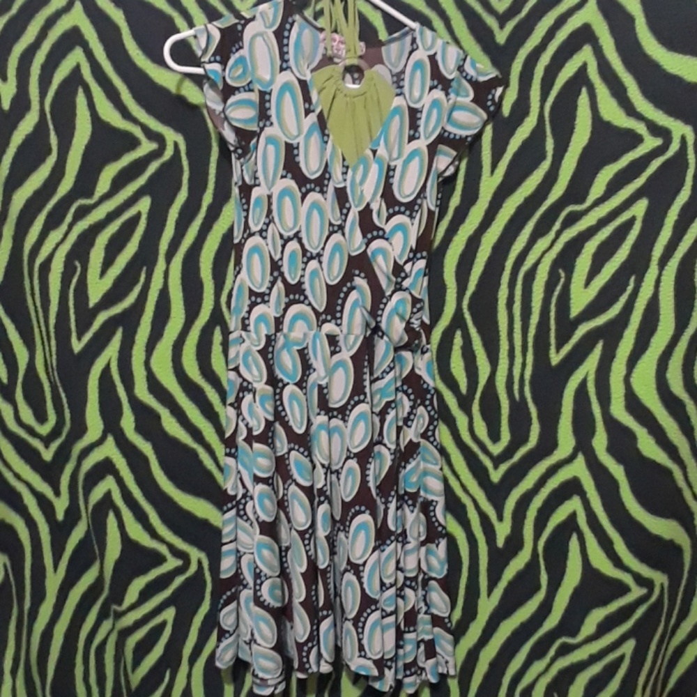 Blue, green and brown dress